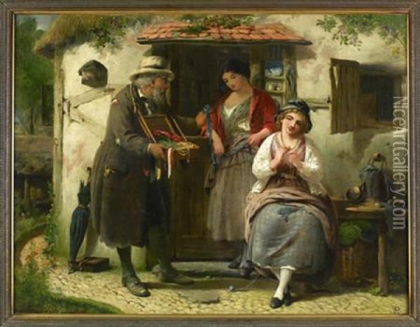 The Irish Ribbon Seller Oil Painting - William Perry