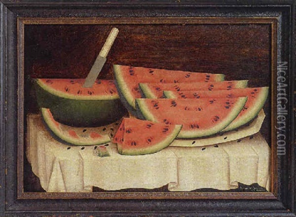 Watermelon Wedges On A White Cloth Oil Painting - Daniel Mcdowell