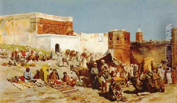Open Market Morocco Oil Painting - Edwin Lord Weeks