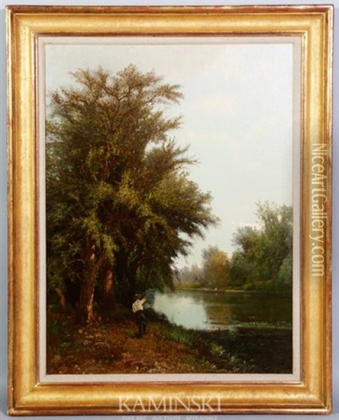 Fishing Along A River Oil Painting - Edward B. Gay