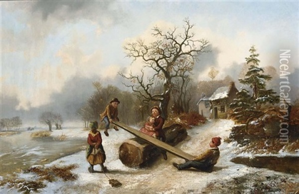 The See Saw Oil Painting - Alexis de Leeuw