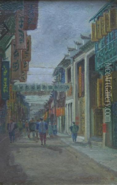 A Street Scene Oil Painting - George Brocklebank