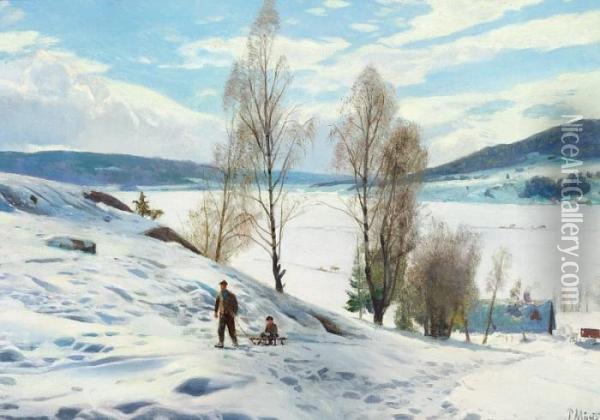 Winter's Day Near Odnes, Norway Oil Painting - Peder Mork Monsted