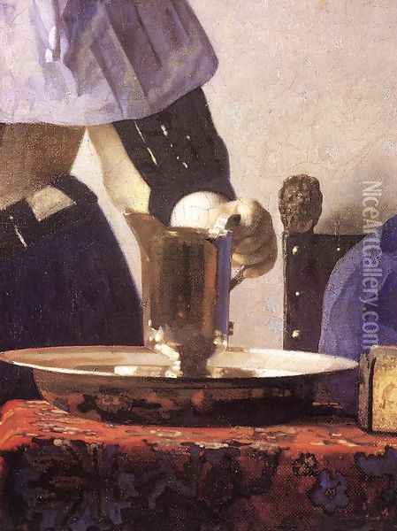 Young Woman with a Water Jug (detail-1) 1660-62 Oil Painting - Jan Vermeer Van Delft