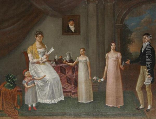 Family Portrait Oil Painting - Antoine Martin Blondeel