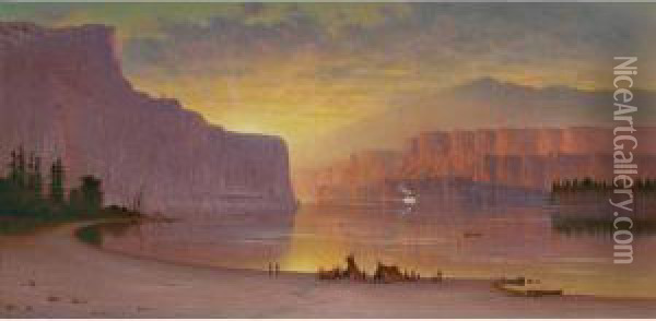 Sunset Looking Down The Columbia River Oil Painting - John James Steuart