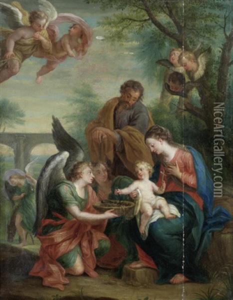 The Rest On The Flight Into Egypt (after Giuseppe Bartolomeo Chiari) Oil Painting - Jacob Andries Beschey