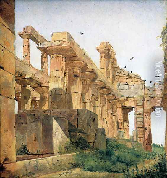 The So-Called Temple of Poseidon, Paestum Oil Painting - Jorgen Roed