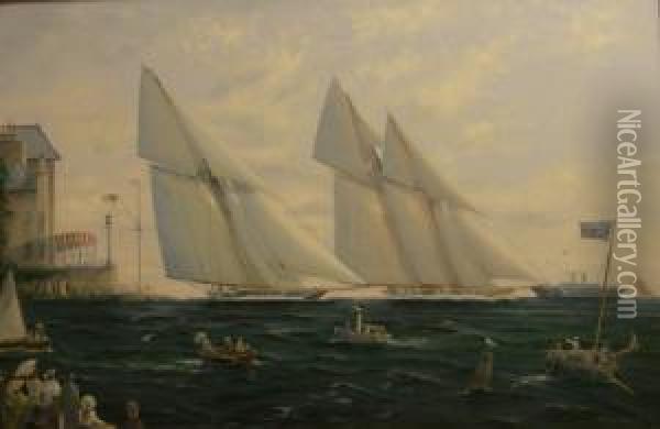 Racing Yachts At Cowes Oil Painting - Johann Jonas Michael