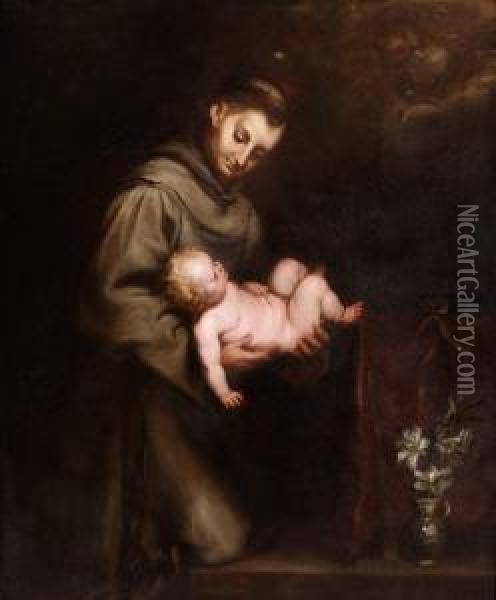 Antonius Av Padua Hallandes Jesusbarnet. Oil Painting - Nicola Grassi