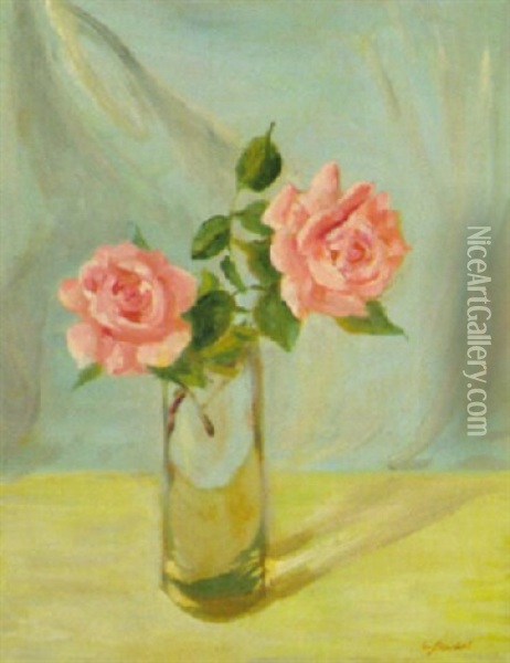 Zwei Rosen In Einer Glasvase Oil Painting - Willi Jaeckel