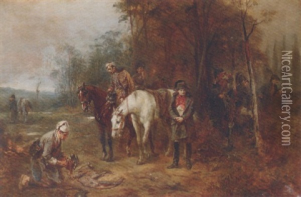 Napoleon And His Troops Resting Oil Painting - Robert Alexander Hillingford