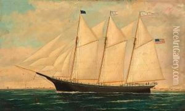 The Three Masted Coastal Schooner Oil Painting - William Pierce Stubbs