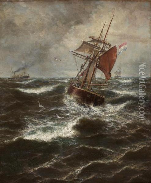 Time To Shorten Sail Oil Painting - Thomas Rose Miles