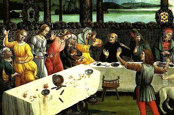 The Story of Nastagio degli Onesti (detail of the third episode) c. 1483 Oil Painting - Sandro Botticelli