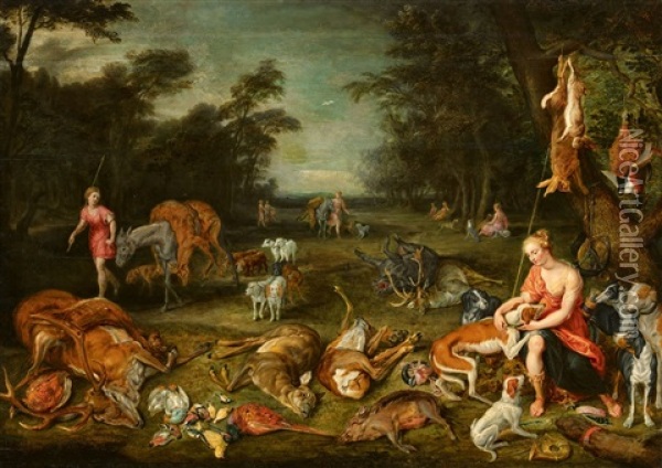 Landscape With Diana After The Hunt Oil Painting - Hendrik van Balen the Elder
