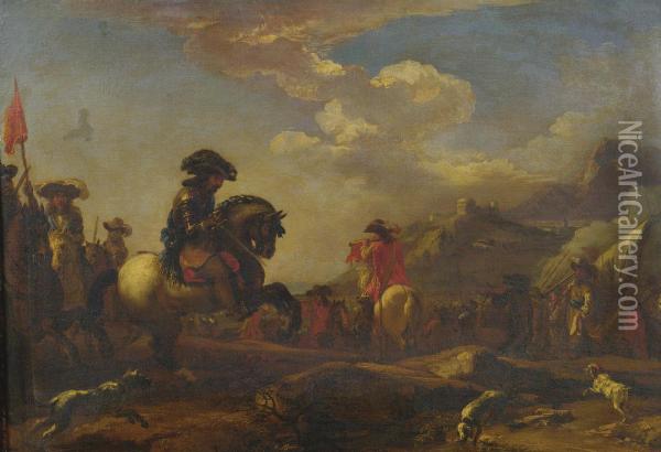 Cavalry Advancing Oil Painting - Jacques Courtois Le Bourguignon