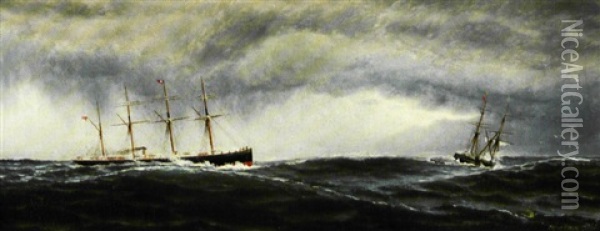 Amerikansk Dampskib I Hoj So Oil Painting - Alfred Olsen