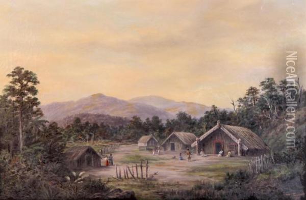 Maori Life, King Country Oil Painting - William George Baker