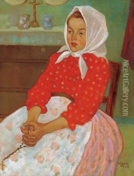 Girl with Headscarf Oil Painting - Aurel Bernath
