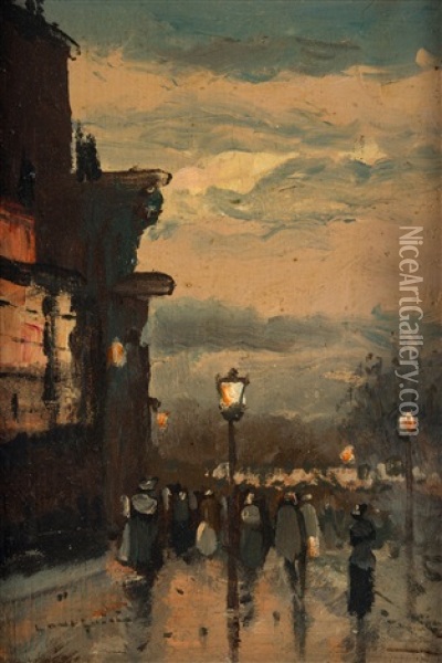 A Rainy Morning, Paris Oil Painting - Luigi Loir