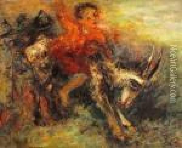 Child Riding A Goat Oil Painting - Issachar ber Ryback
