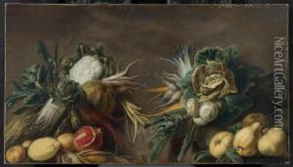 Lavish Still Life With Fruits And Vegetables. Oil Painting - Adriaen van Utrecht