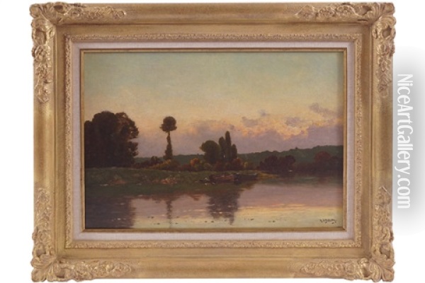 Sunlit Riverscape Oil Painting - Hippolyte Camille Delpy