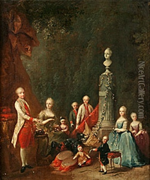 Maria Theresia Och Franz Stefan Av Osterrike Med Familj Oil Painting - Martin van Meytens the Younger