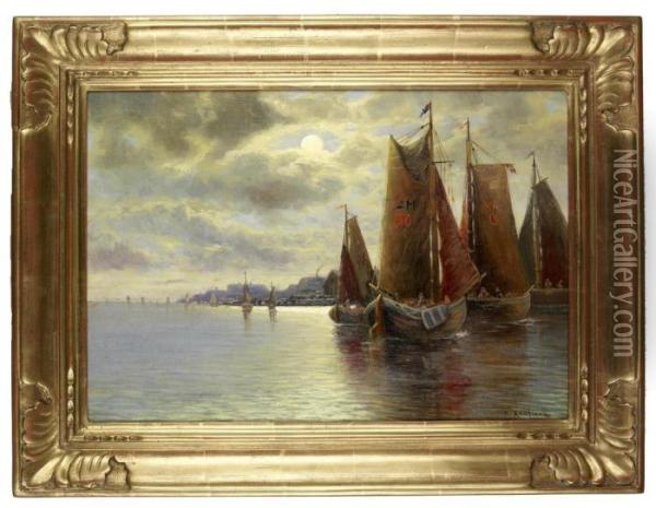 Fischerbootevor Sudlandischer Kuste Oil Painting - Adolf Kaufmann