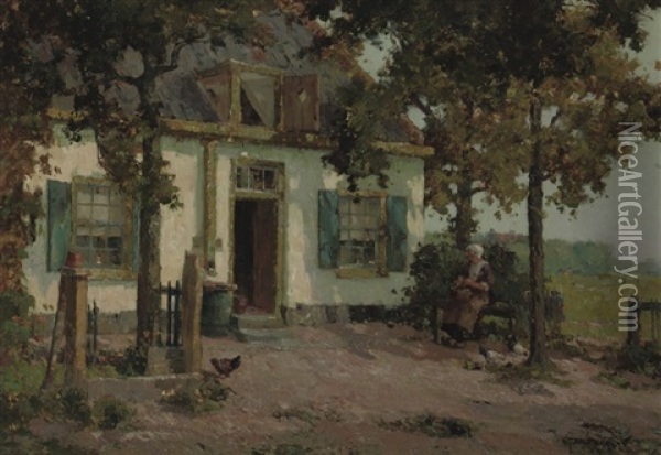 In Front Of The Farmhouse Oil Painting - Gerard Delfgaauw