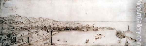 A Panoramic View of Livorno Oil Painting - Petrus Tola