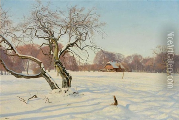 Winter Im Tierpark Dyrehaven Oil Painting - Charles Alfred Emanuel Henrichsen Bremsen