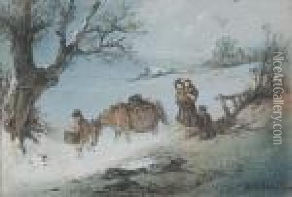 A Family Coming Home Through The Snow Oil Painting - Edward Robert Smythe