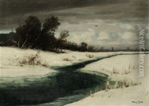 Winterliche Bachlandschaft Oil Painting - Hans (Johann) Klatt