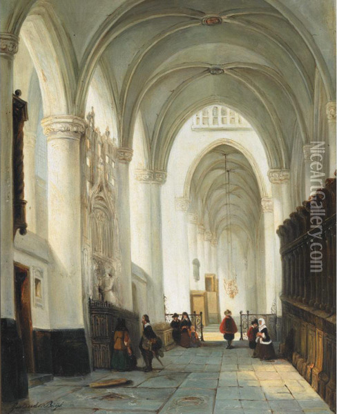 Sunlit Cathedral With Townspeople Oil Painting - Geetruida Maria Buys