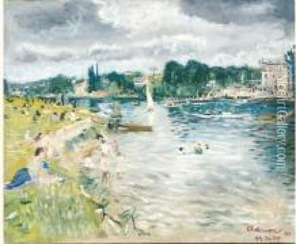 Le 14 Juillet 44, Au Bord Du Lac Oil Painting - Lucien Adrion