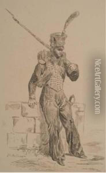 Un Grenadier De Profil Pointant Son Fusil Vers La Droite Oil Painting - Joseph-Louis Hippolyte Bellange