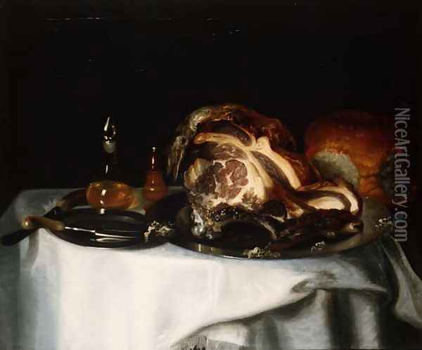 Still life with meat and bread Oil Painting - George, of Chichester Smith
