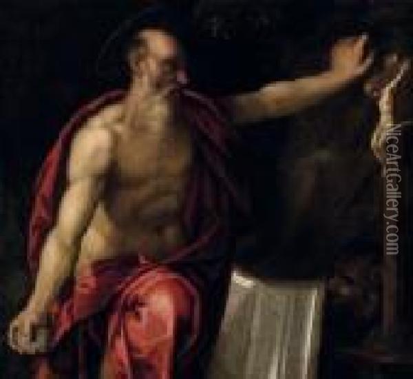 Derbusende Heilige Hieronymus Oil Painting - Acopo D'Antonio Negretti (see Palma Giovane)