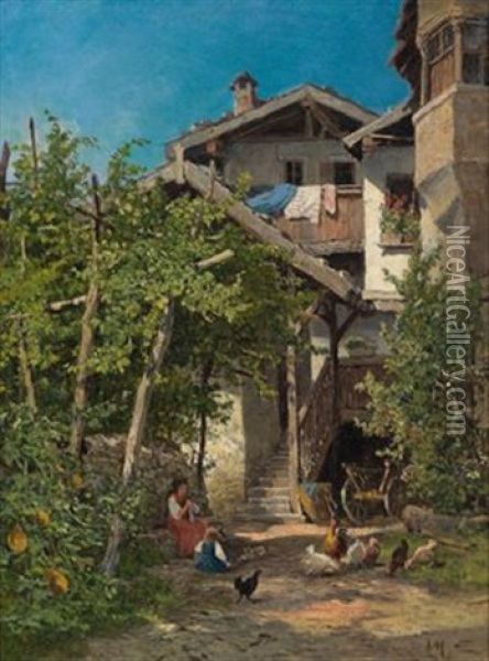 Bauernhaus Im Sommerlicht Oil Painting - Leopold Munsch