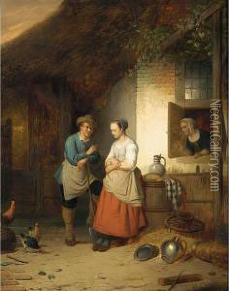 The Courtship Oil Painting - Adrien Ferdinand de Braekeleer