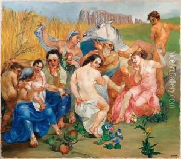 L'esaltazione Dell'agricoltura: Le Stagioni (1932) Oil Painting - Giuseppe Rivaroli