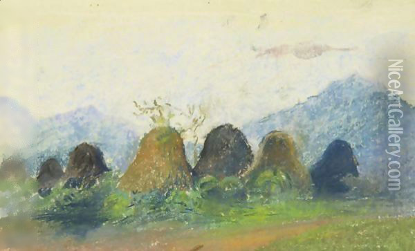 Village Huts At Matakula Devil Country, Figi, July 1891 Oil Painting - John La Farge