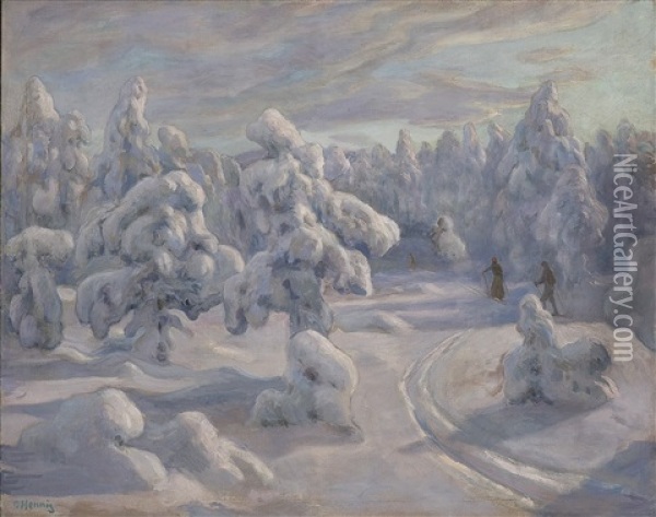 I Nordmarka Etter Snefall Oil Painting - Otto Hennig