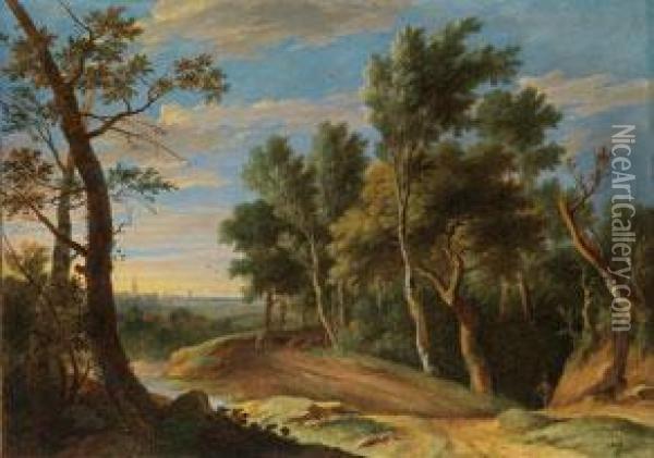 Waldlandschaft Mit Rinderhirten Oil Painting - Caspar Andriaans Van Wittel