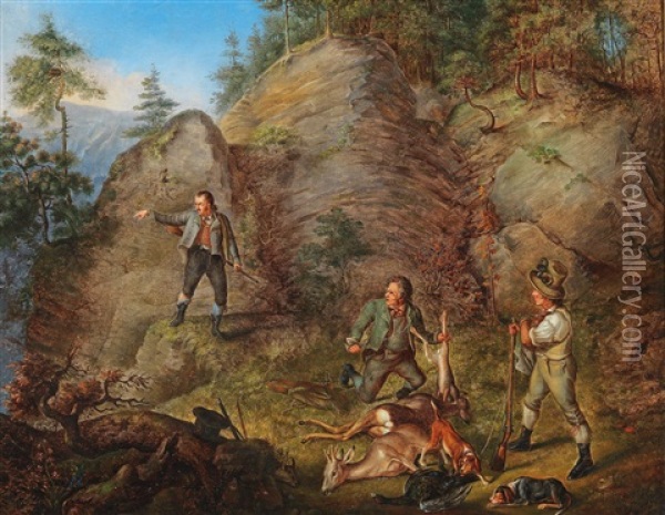 Hunting Group Oil Painting - Josef Ginovsky