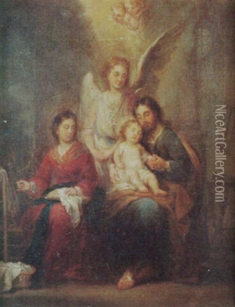 La Sagrada Familia Con El Angel De La Guarda Oil Painting - Jose Maria Romero y Lopez