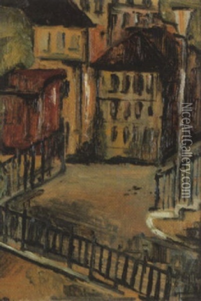 Stadtlandschaft Mit Hausern, Strassenlaterne Und Gitter Oil Painting - Alice Bailly