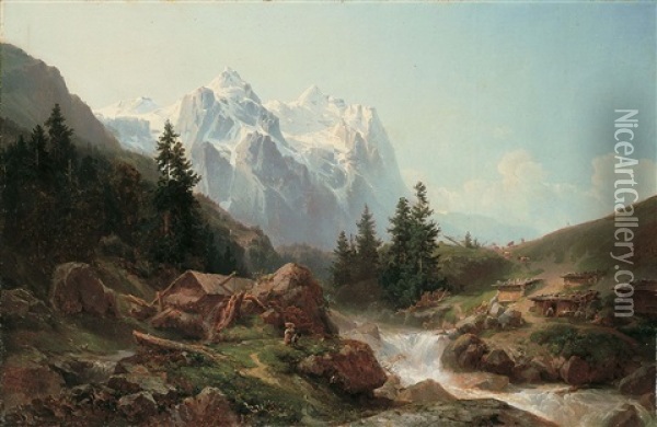 Hochgebirgslandschaft Mit Dem Wetterhorn Oil Painting - Joseph Nikolaus Butler